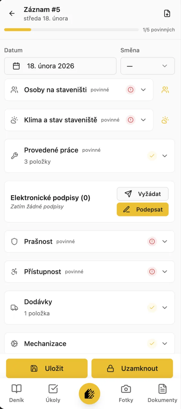 Stavario, záznam ve stavebním deníku